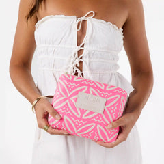 Pasifika Small Pouch in Neon Pink on Sandstone